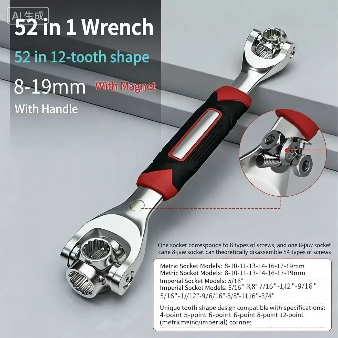 52‑in‑1 Dog Bone Socket Wrench 360 Degree Rotatable Multi‑Size Multi‑Head Spanner Carbon Steel Hand Tool for Vehicle Auto Repair