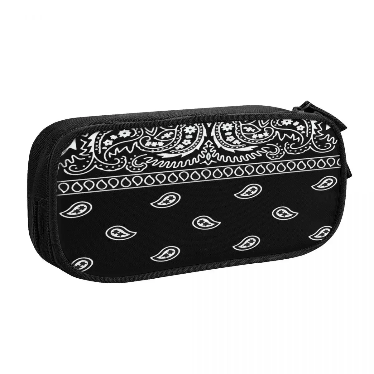 Custom Black And White Bandana Paisley Pattern Cute Pencil Cases Girl Boy Large Capacity Bohemian Pencil Bag Student School