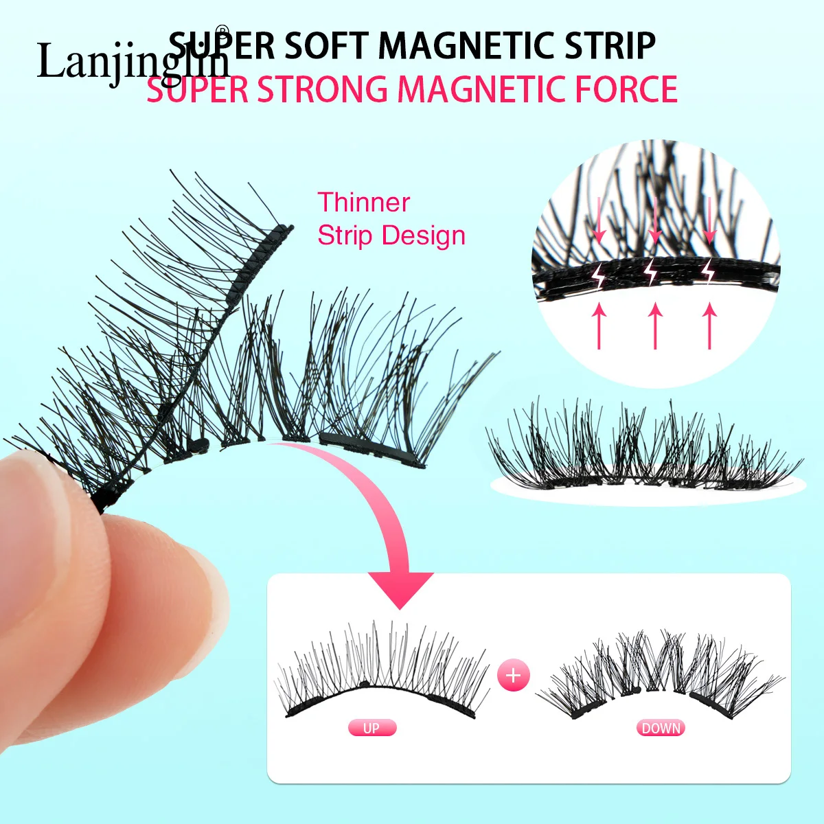 Lanjinglin cils magnétiques 1 paire fait à la main 3D naturel magnétique faux cils réutilisable magnétique cils pince à épiler ensemble