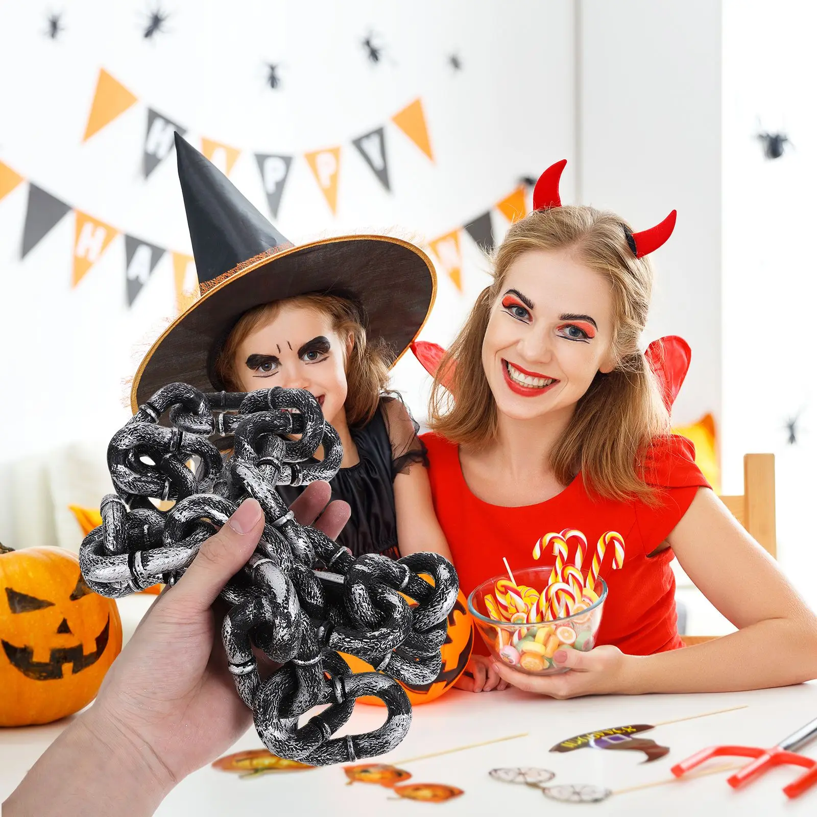 1M Halloween Ketting Kostuum Boeien Barrière Decor Simulatie Grote Ijzeren Ketting Nep Gevangene Accessoires Rekwisieten Rekwisieten Decor