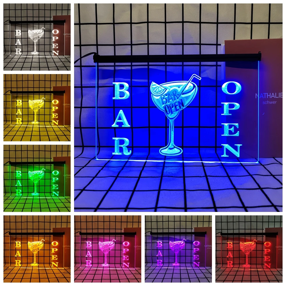 Bar Open Beer Cocktails Pub-Retro LED Neon Sign Home Decor with Vintage Plaques and Posters for Room Office Farmhouse