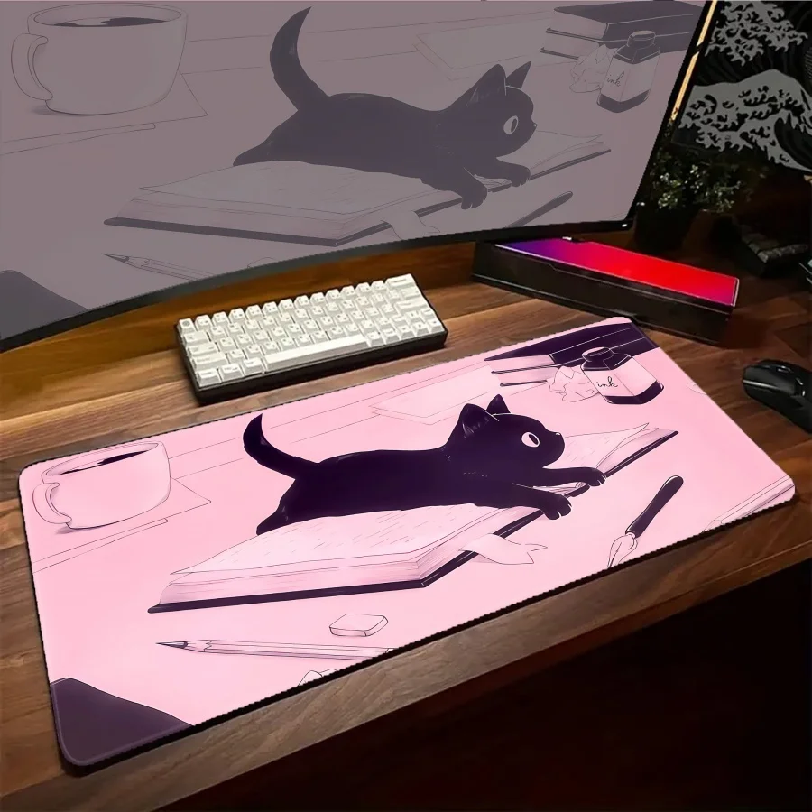 

Gaming Mousepad Pink Cat Desk Accessories PC Large Big size Kawaii HD Printing Gamer Keyboard Office Setup desk Black Mouse pad