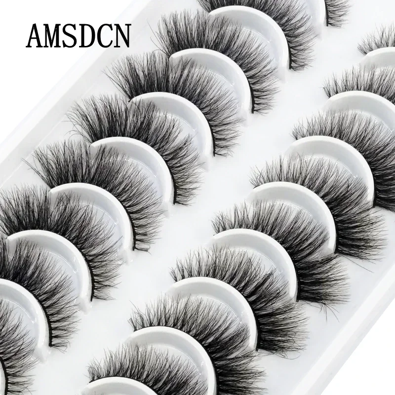 10 Pairs False Lashes 5D Faux Mink Lashes Fluffy Soft Volume Natural Eyelashes Cross Eyelashes Lashes Reusable Makeup Cils