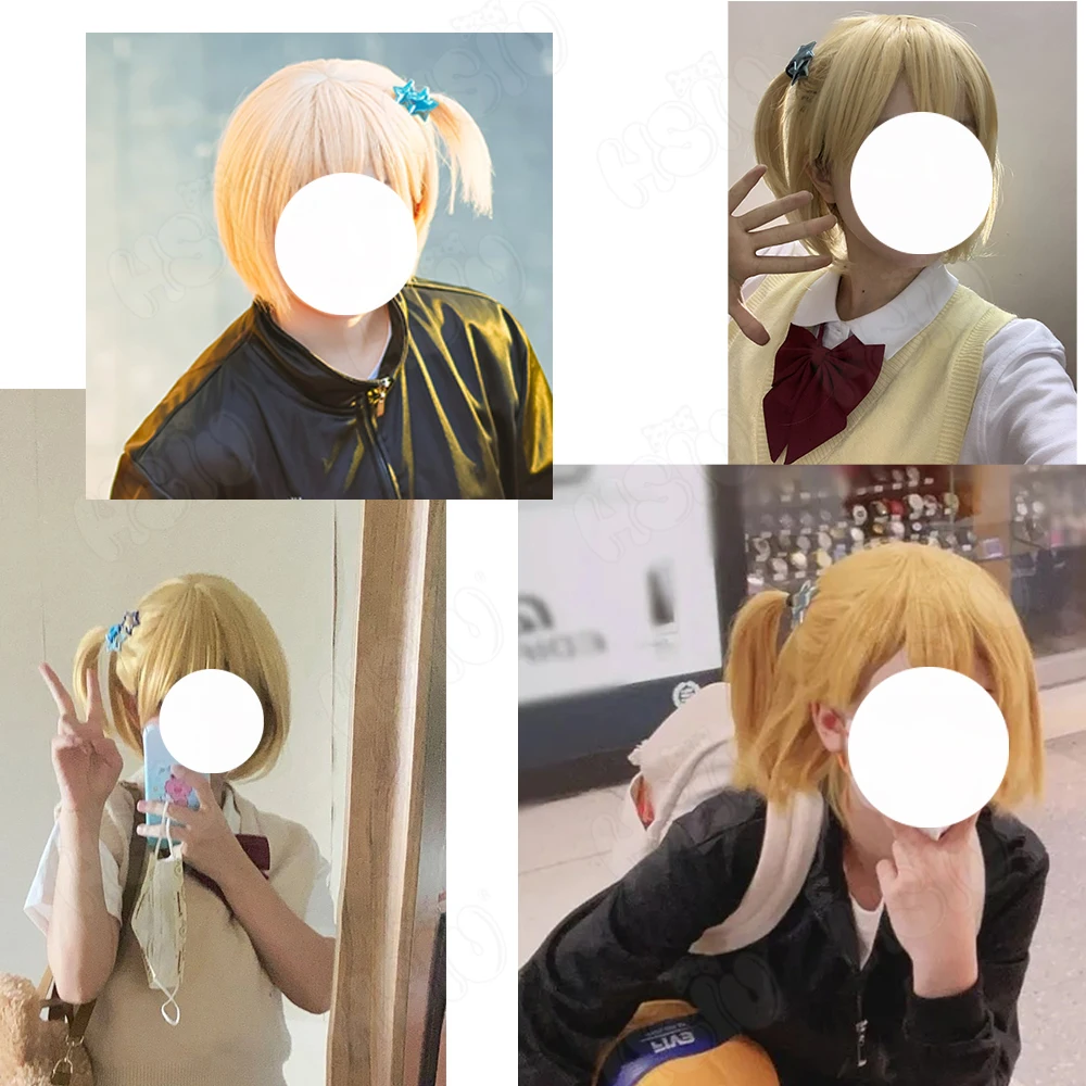 Yachi Hitoka Cosplay Wig Fiber Synthetic Wig Anime Haikyuu Cosplay「HSIU 」Warm Gold Side ponytail short Wig+ Wig cap