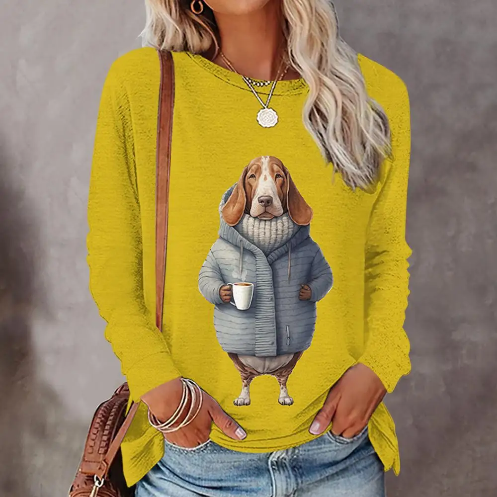 Autumn/Winter Long Sleeve T-Shirts For Women Funny Animals Print Female Kawaii O-Neck Pullover Woman Clothing Fashions Tops New