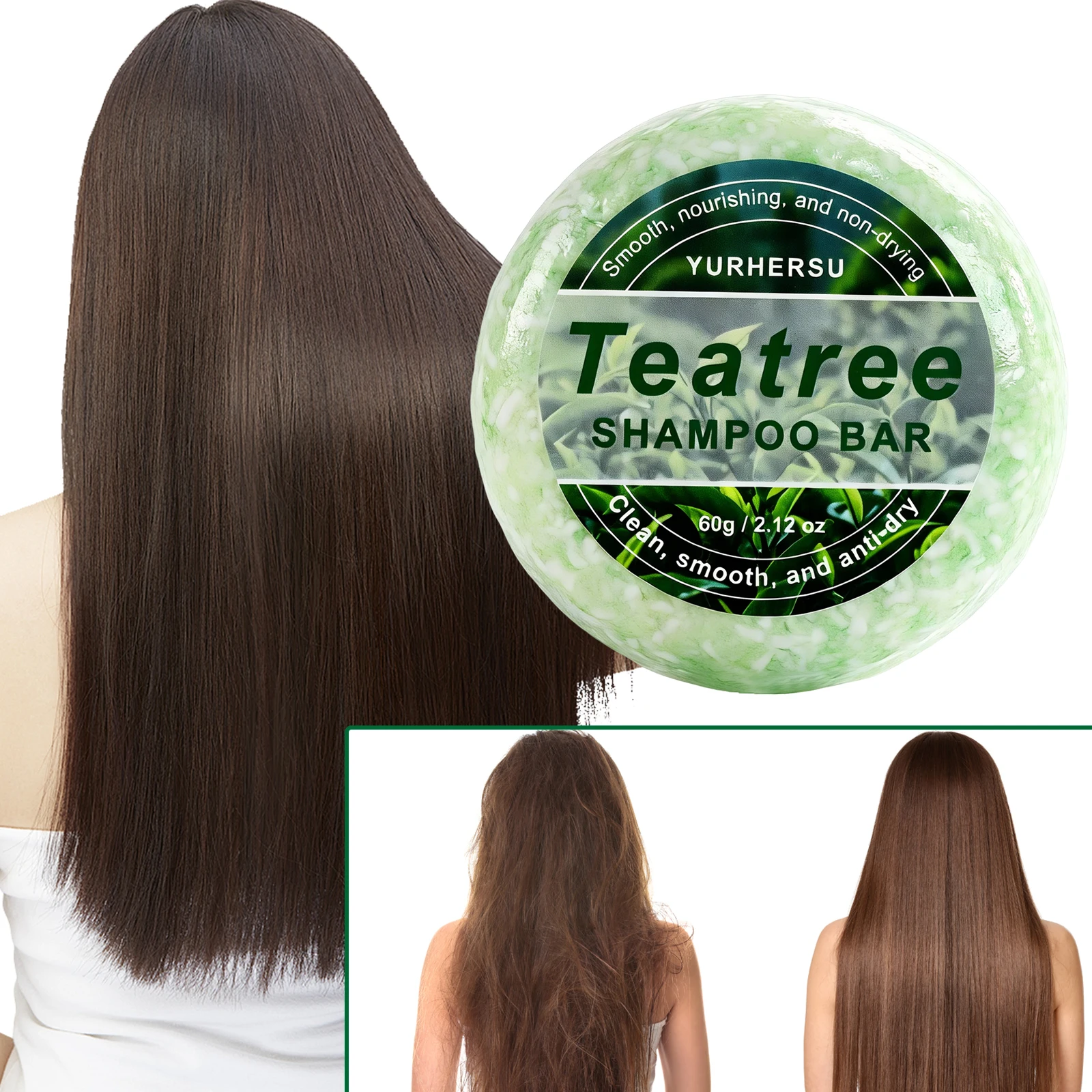 Natural Tea Tree Shampoo Bar Oil Control Anti Dandruff Refreshing Scalp Cleansing Solid Shampoo Soap for Oily Flaky Hair