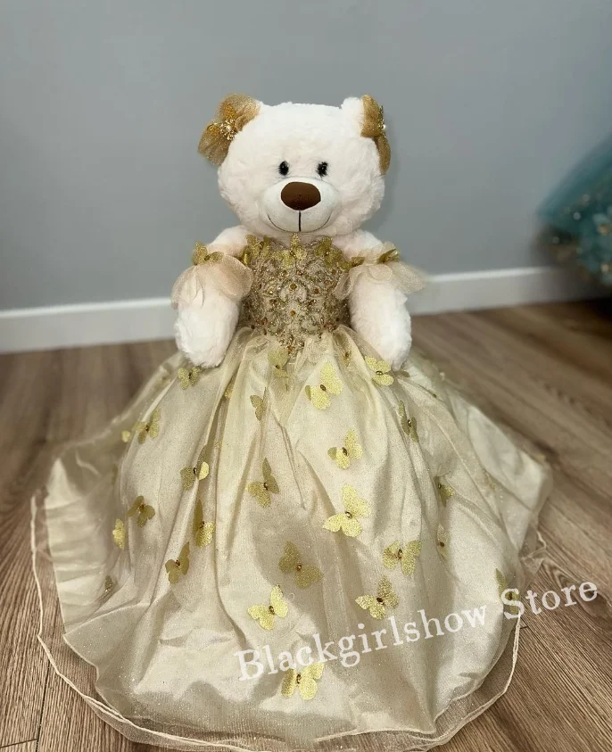 

Платье Quinceanera цвета шампанского с плюшевым мишкой, 2021, мечтательное платье Quinceanera с аппликацией в виде бабочки на заказ