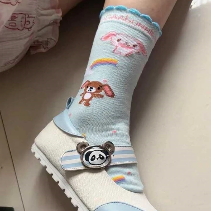 かわいいシュガーバニーかわいい子供靴下カラフルなレースプリント綿の靴下漫画かわいいアニメぬいぐるみ女の子の誕生日プレゼント