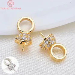 (3222)4PCS 13x6.5MM 24K Gold Color Plated Brass with Zircon Half Pins Bead Caps High Quality DIY Jewelry Making Findings