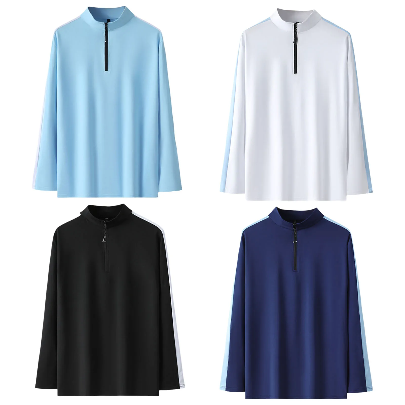 

Quick-Drying Moisture-Wicking Athletic Top for Men M-3XL - Contrast Color Golf Shirt with 1/4 Zipper & Stand Collar