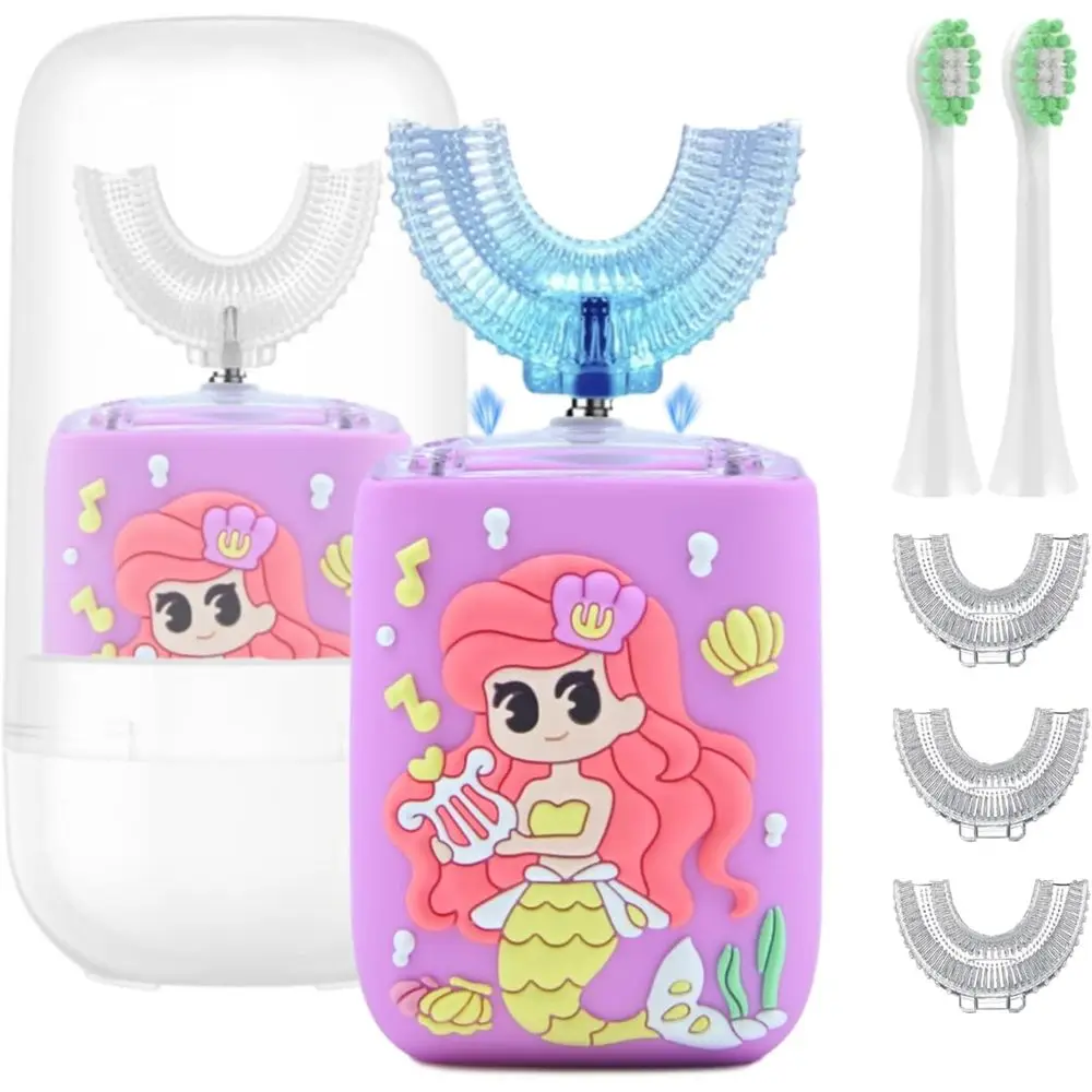 

Mermaid-Themed Electric Toothbrush for Kids, Automatic with 5 Brushes, 6 Cleaning Modes, IPX7 Waterproof, Rechargeable, Smart Ti