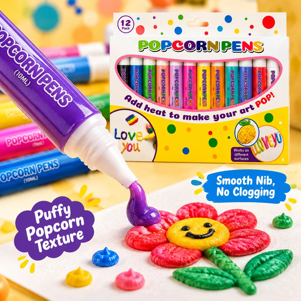 6/12pcs Puffy Popcorn Pen Set DIY Handmade Craft Art Drawing 3D Puffy Paint Marker Pen Notebook Greeting Card & Doodle Graffiti