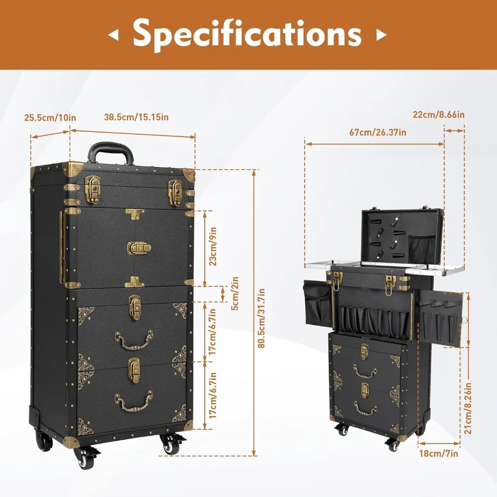 صالون تجميل الأمتعة المتداول قابل للقفل ماكياج قطار عربة المصمم صالون تجميل مستحضرات التجميل الأمتعة السفر المنظم أداة صندوق ل