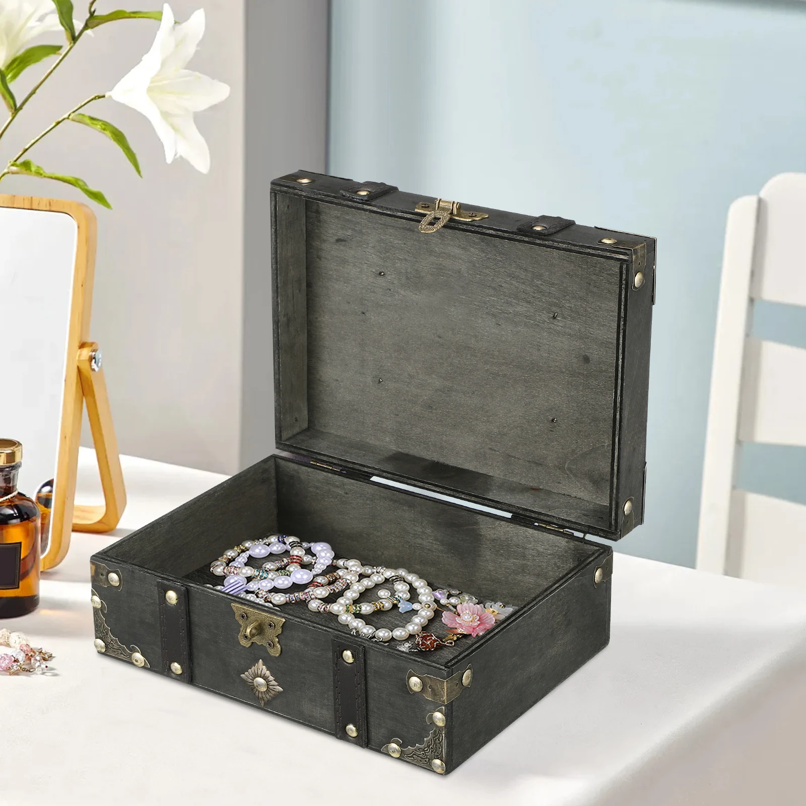 

Vintage Jewelry Box Retro Combination Lock Desktop Organizer Storage Case Tray