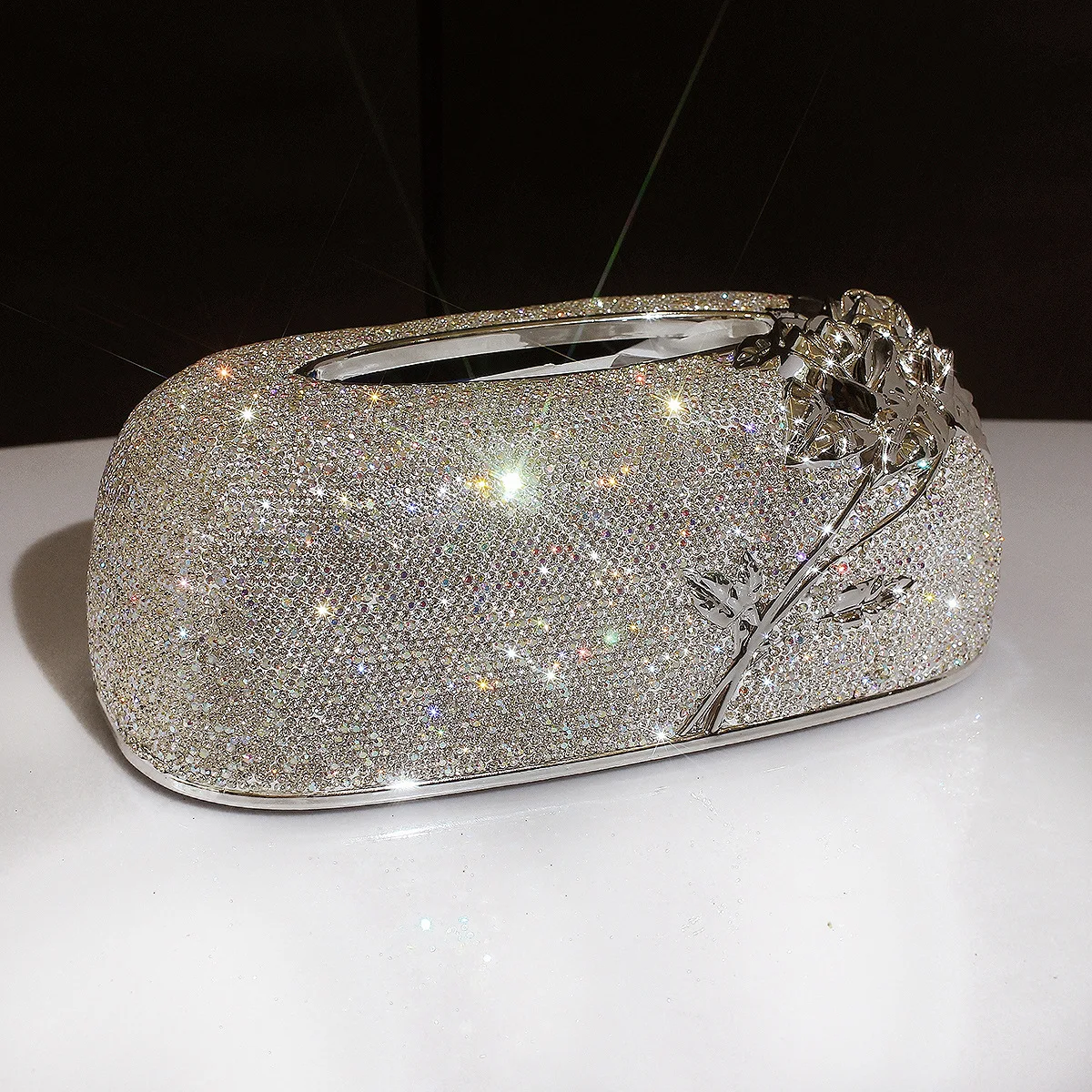 

Diamond tissue box desktop living room hotel restaurant tissue storage ornament creative rose pumping box