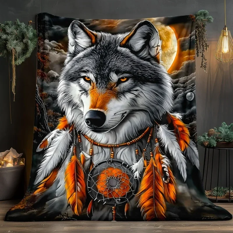 Jungle Spotted Hyena Green Fern Realistic Print Flannel Throw Blanket, Warm Animal Blanket for Wildlife Lover Sofa Decor