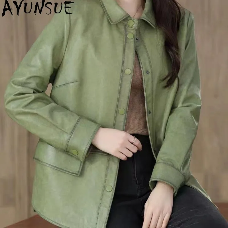 AYUNSUE Real Leather Jacket Woman Casual Loose Sheepskin Jackets for Woman Fashion Autumn Trench Coat Woman Clothes Ropa Mujer