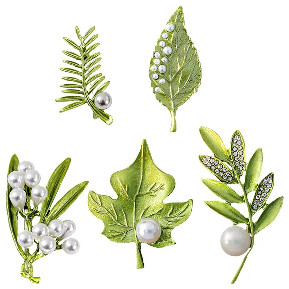 

5 Pcs Three-dimensional Leaf Brooch Women Vintage Pearl Decorations Pin Plant Clothes Hat Shawl Suit Accessories