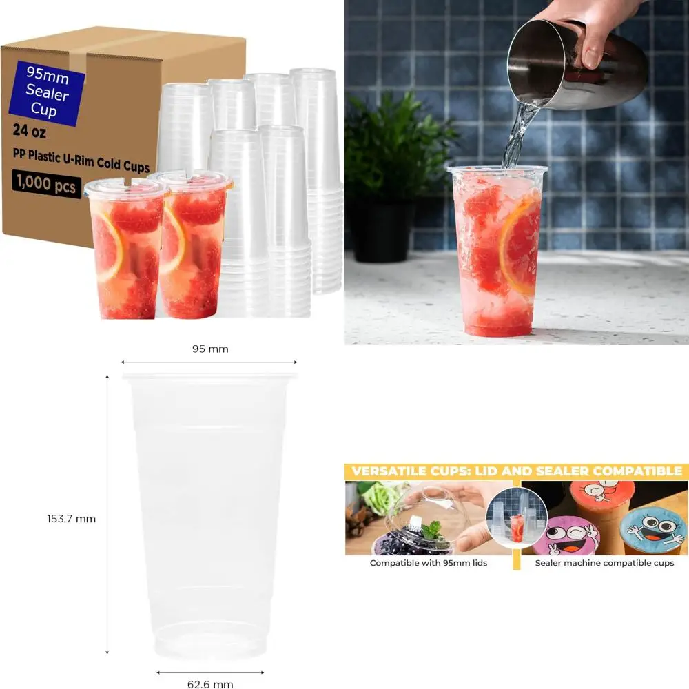 

Translucent 24oz 700cc Diameter 95mm PP U-Rim Reusable Cups, Bulk Case of 1000 for Beverage Service