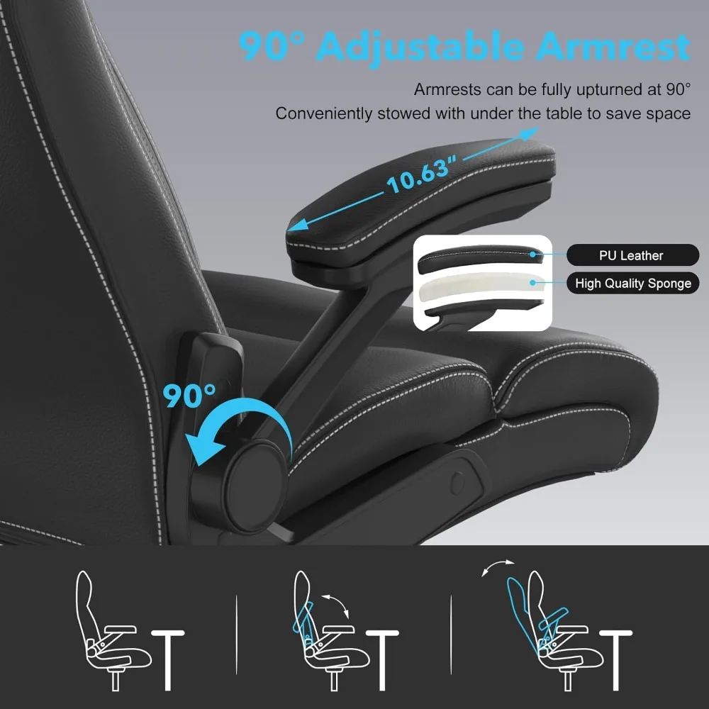 كرسي مكتب راليكس كبير وطويل، 500 رطل للأشخاص الثقيلين، كرسي مكتب تنفيذي من الجلد عالي الظهر مع مساند للذراعين قابلة للطي و #6