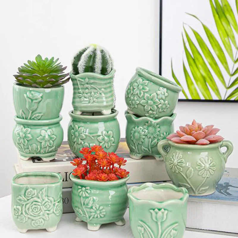 

2Pcs/Set Green Color Succulent Plant Pot Nordic Style Simplicity Floral Flowerpot with A Hole Office Bonsai Vase Balcony Decor