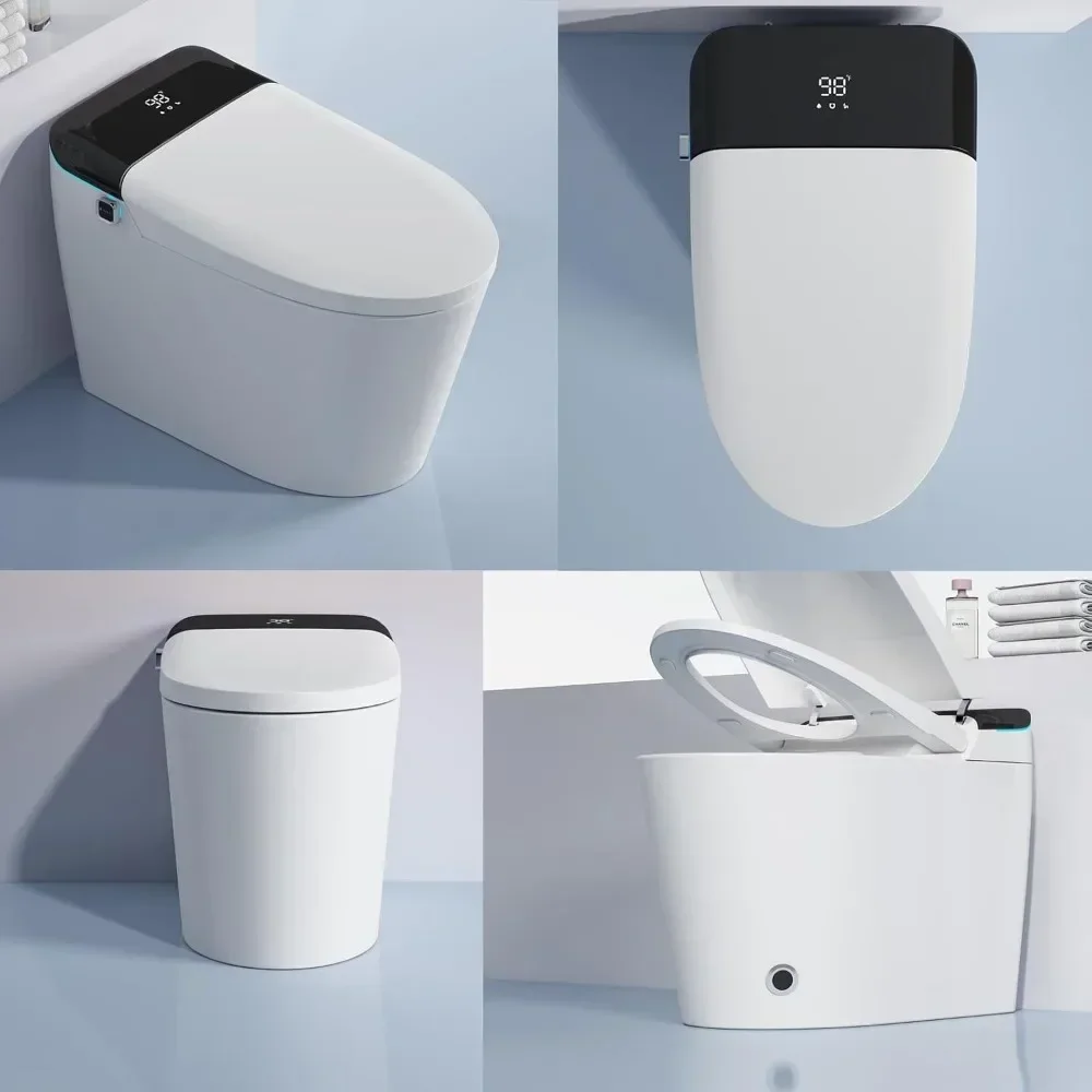 WC intelligente con scarico automatico, scarico con sensore per piedi, WC bidet monopezzo con acqua calda, sedile bidet riscaldato, asciugatura ad aria calda