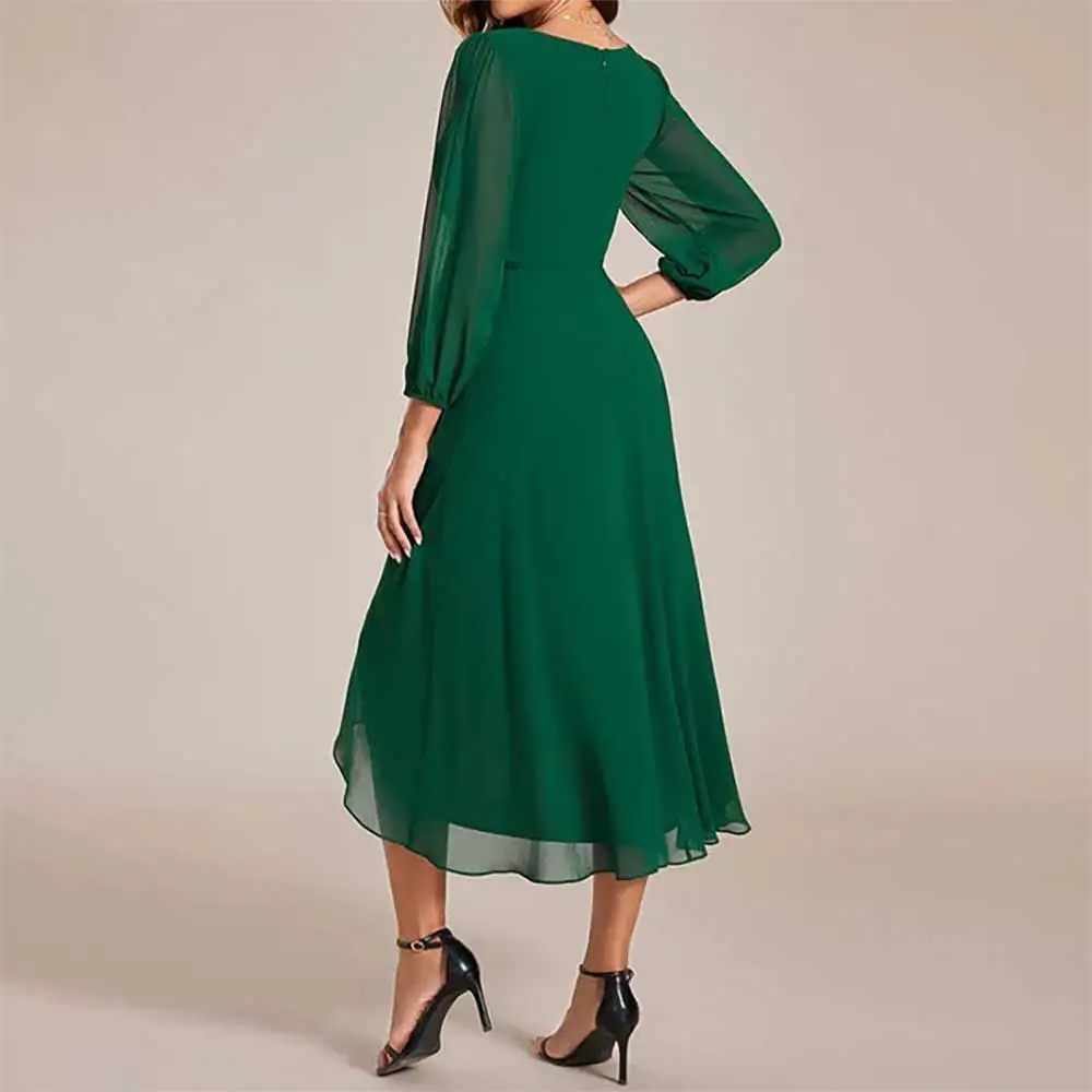 Vestido de noche elegante con cuello en V, vestido de fiesta de graduación de gasa con dobladillo alto y bajo, vestido plisado para cóctel, dama de honor, vestido de invitados de boda 2025