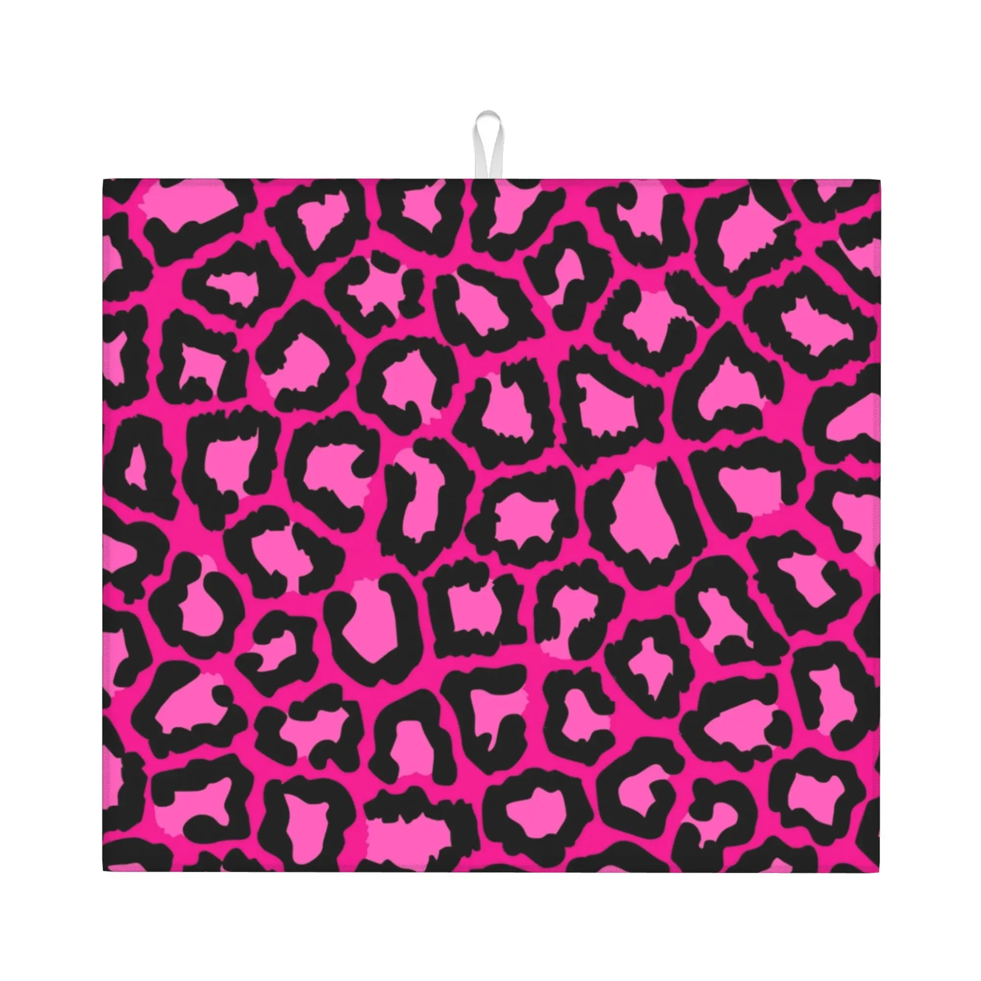Black Pink Snow Leopard spotted Fur Animal Africa Pattern Non‑Slip Waterproof Absorbent Barware Tableware Mat For Kitchen