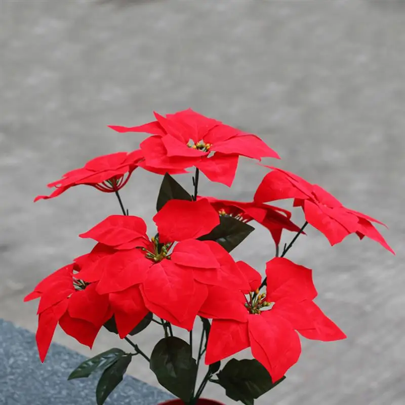 Real Touch Flannel Artificial Christmas Flowers Red Poinsettia Bushes Bouquets Xmas Tree Ornaments Centerpiece Christmas Decor