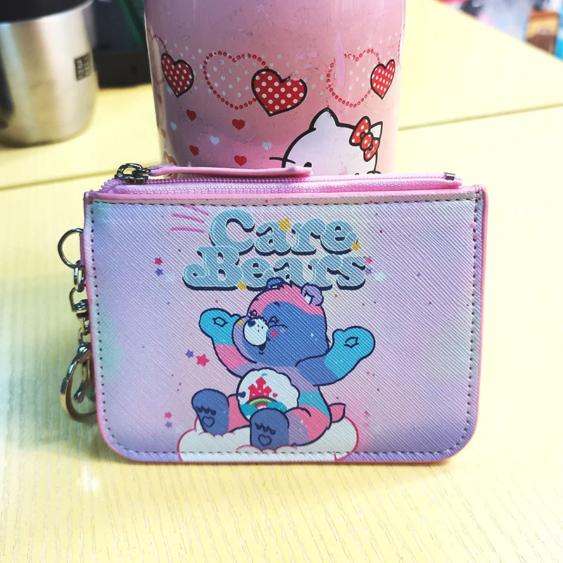 Kawaii Care Bears Rainbow Leather Zero Wallet New Anime Zipper Bag Id Storage Bag ciondolo decorazione Cute Girl Toys Gifts