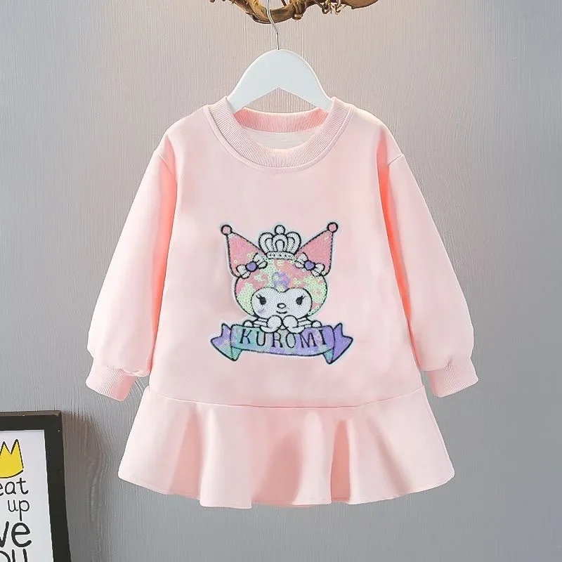 Anime Sanrio Cartoon Children's Dress Kawaii Kuromi Casual Loose Clothing Girls Korean Cartoon Dress Girl Birthday Gifts