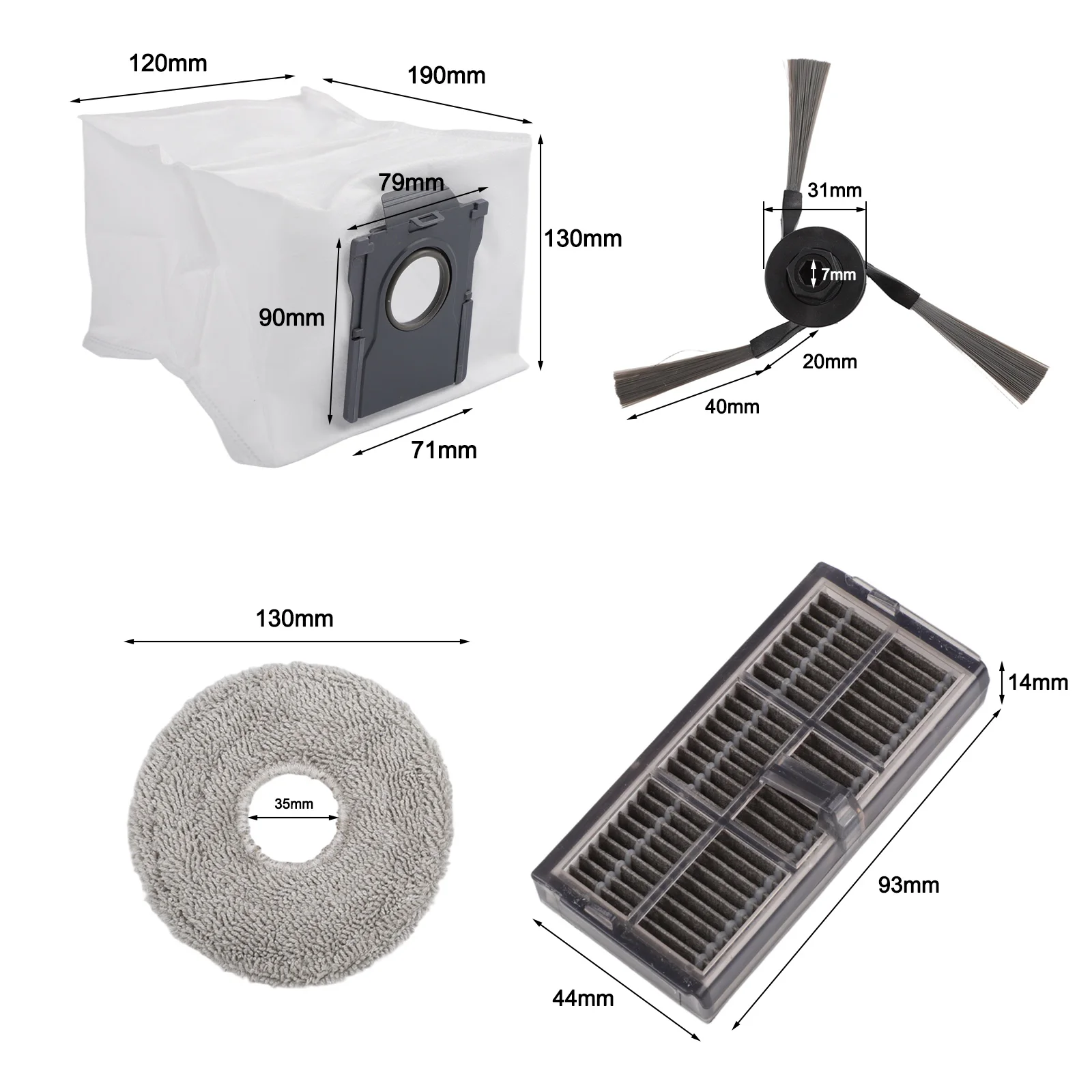 Thorough Cleaning Solution for MOVA for p50 for Pro Mop Cloths Dust Bags Side Brushes for 2 Brushes 2 Filters 3 Mop Pads for