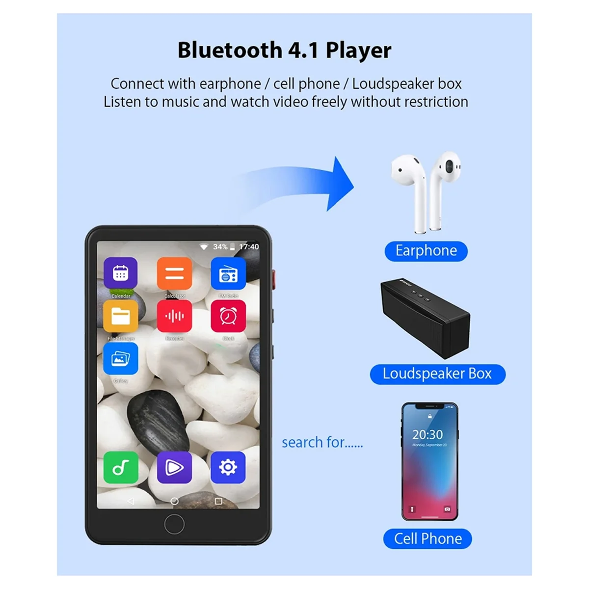 

MP4 Player Portable Touch Screen Bluetooth WiFi MP3 MP 4 Video Music PlayerHUG