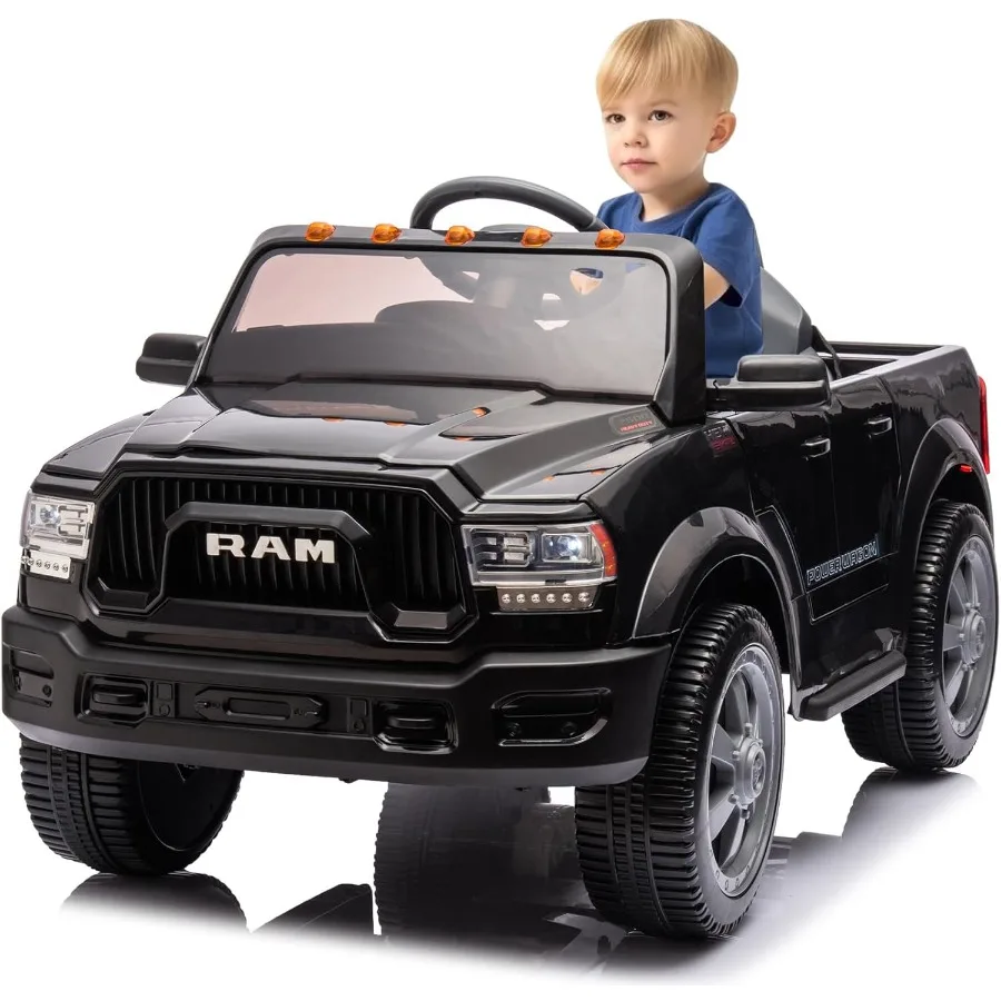 12V 電動乗用玩具（4～8歳向け）ライセンス取得済み Ram 2500 電動カー、リモコン付き、LEDライト/音楽/MP3、後部収納とカップホルダー付き