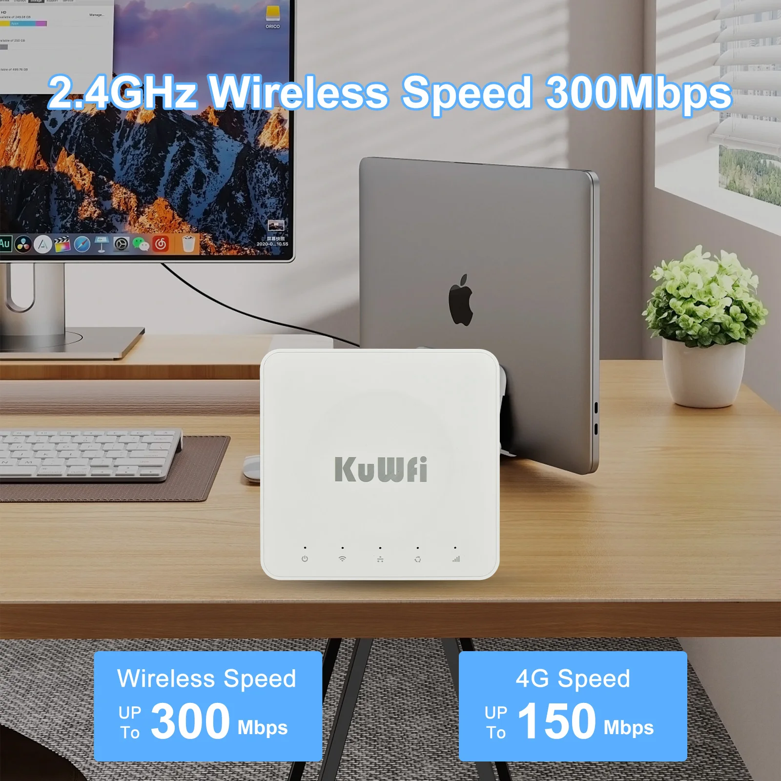 Router KuWFi CAT4 4G LTE Router WiFi6 300M 2.4G Antenne integrate Moddem 4G portatile con porta LAN Slot USIM Porta di alimentazione di tipo C