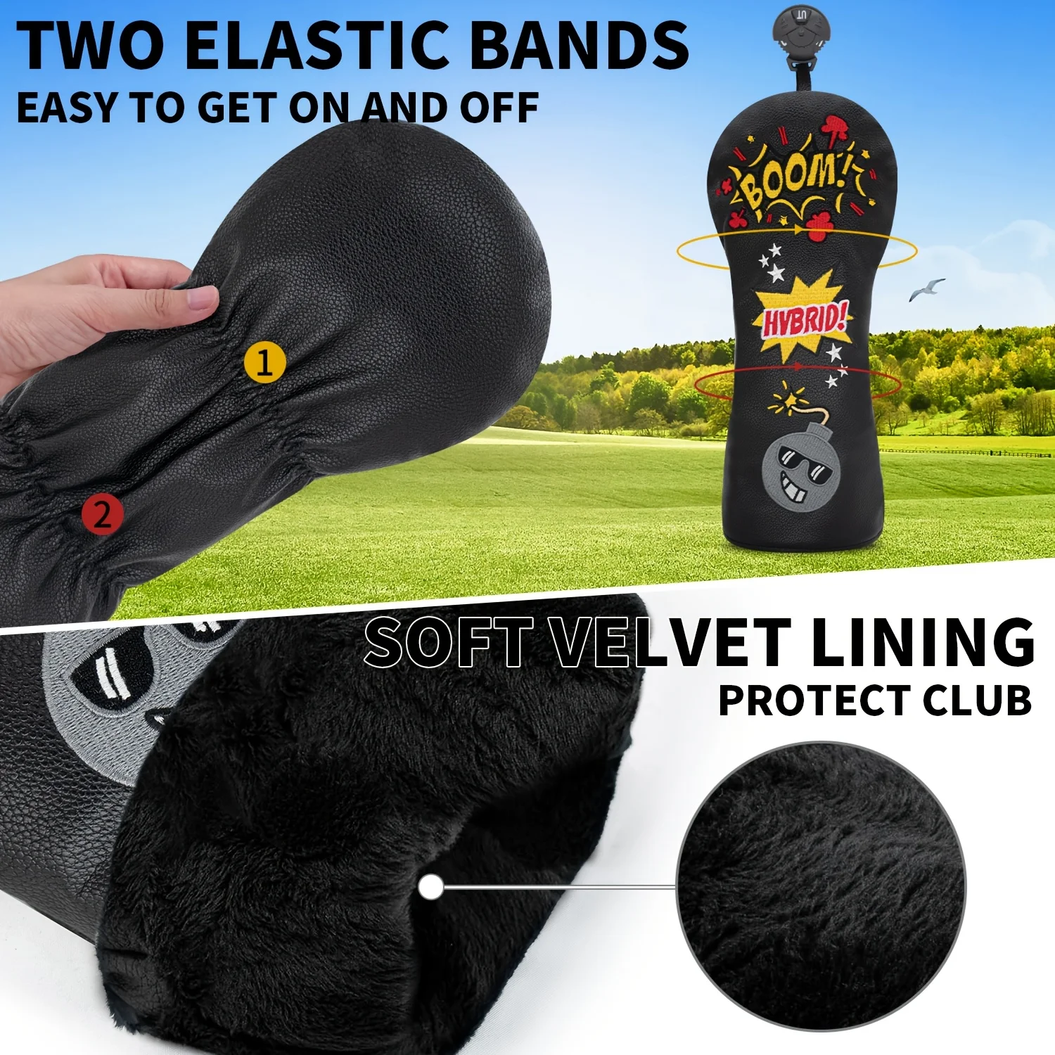 1pc/3pcs Golf Headcover - Golf Club Protective Cover Compatible for Woods- Self-Sealing Elastic Tip, Shockproof & Wear-Resistant image 3