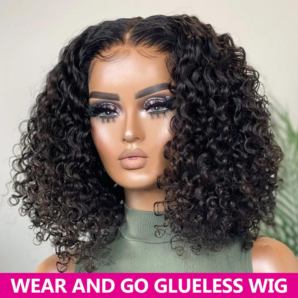 Wear And Go Deep Wave Short Bob Wig For Women Brazilian Curly Glueless Wigs Human Hair Ready To Go Preplucked Pre Cut Lace Wigs