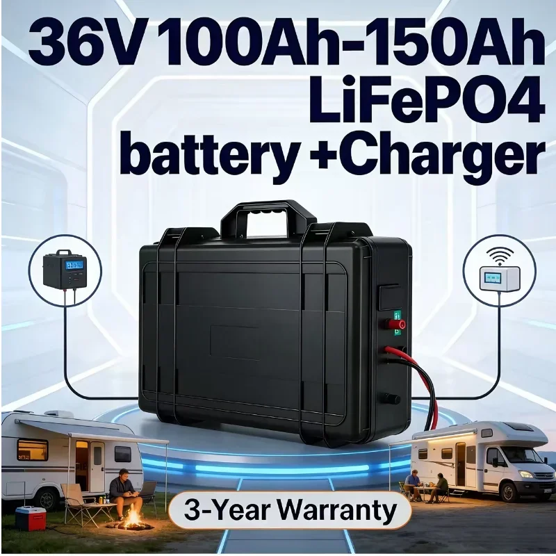 36V 100Ah-150Ah LiFePO4 Battery with Charger | Deep Cycle Lithium Battery for Golf Carts, Marine Trolling Motors, RVs, Off-Grid