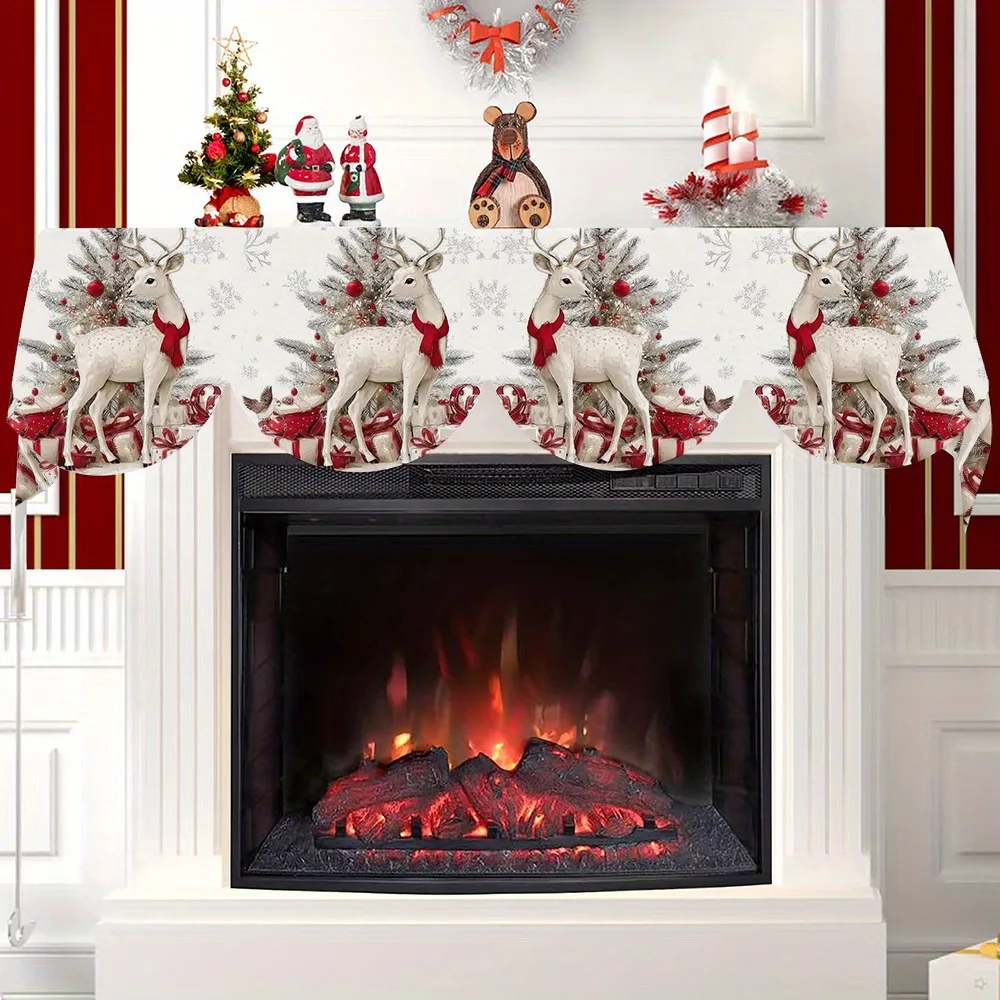 

1Pc Christmas Themed Fireplace Scarf with Deer, Snowflakes and Cedar Patterns, Perfect for Festive Home Fireplace Decoration