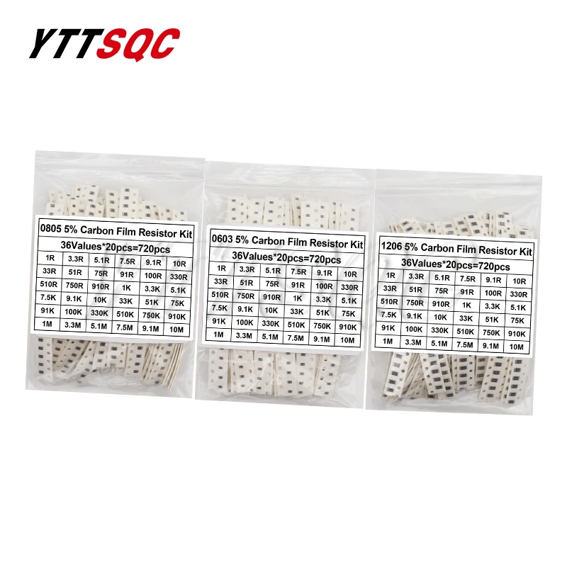 0402 0603 0805 1206 1210 2512 SMD Resistor Assorted Kit 10K 100K 1K 1R 100R 220R Resistance 1% 5% Sample Pack