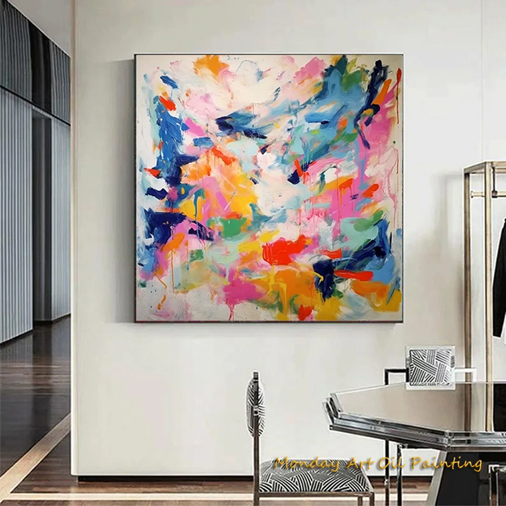 Handmade Palette Kinfe Wall Art Original Abstract Oil Painting On Canvas Boho Wall Decor Modern Colorful Large Impressionism