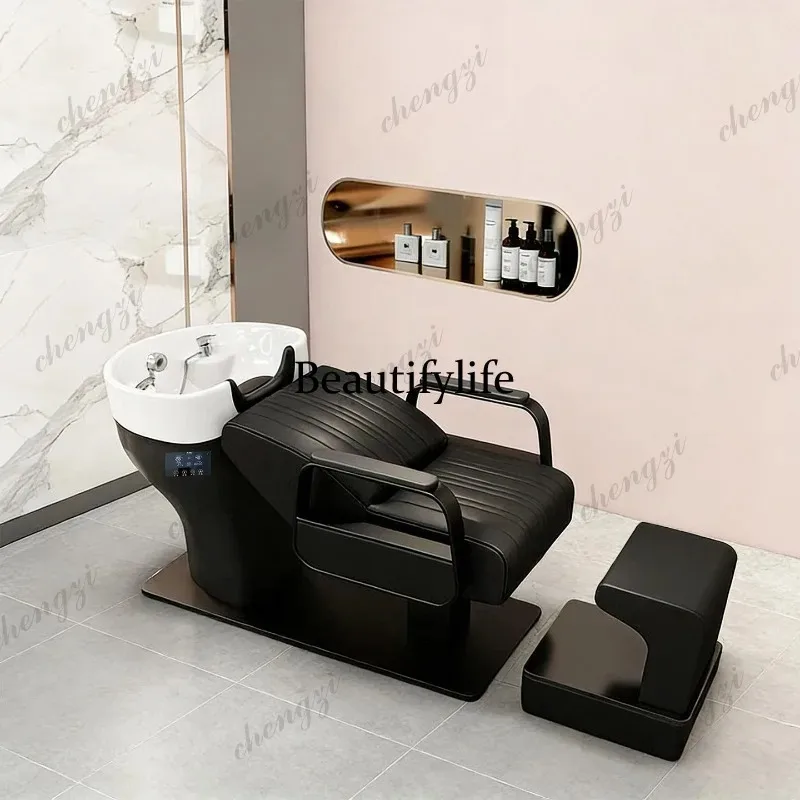 HR Shampoo bed barber shop special semi-reclining beauty salon quick hot water heater integrated high-end flushing bed