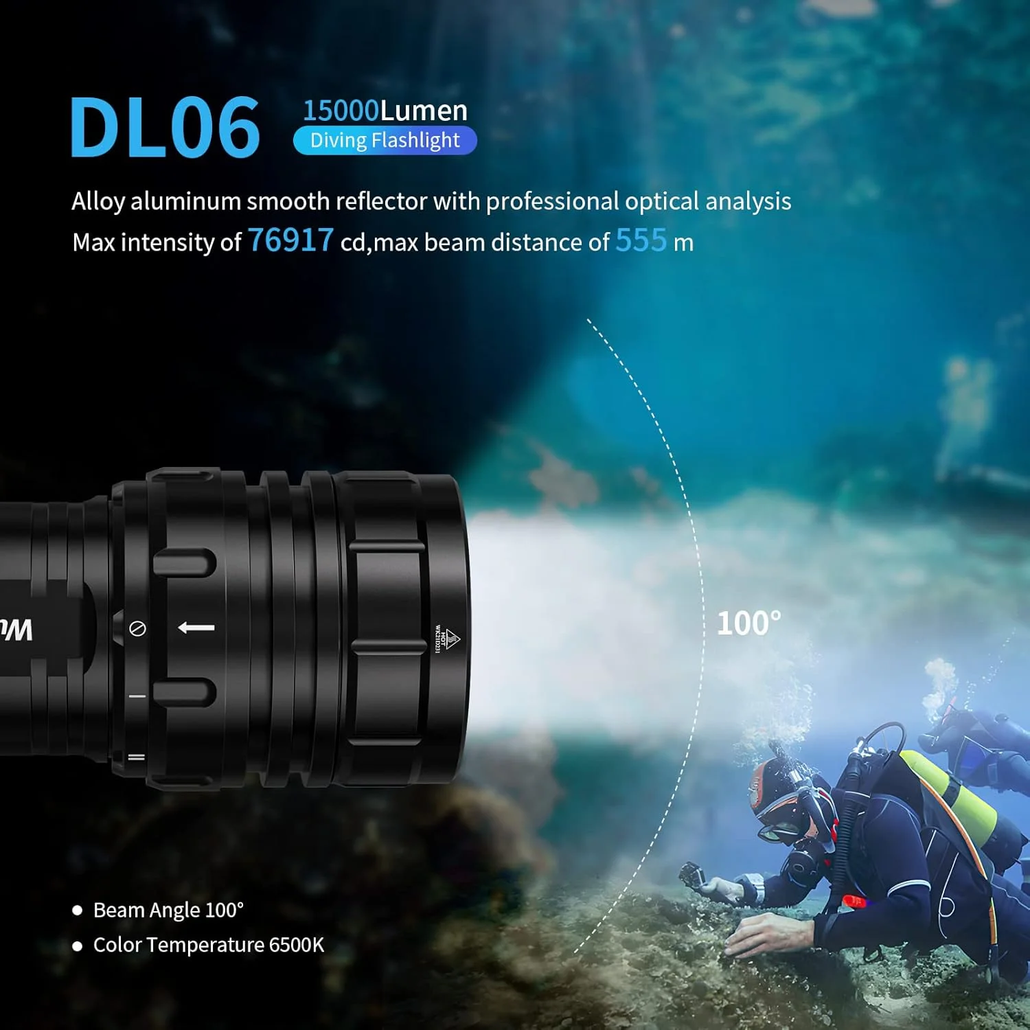 Wurkkos DL06 Diving Flashlight 15,000 Lumens Rechargeable Dive Light XHP50.2 LED High-Power Professional Underwater Lighting
