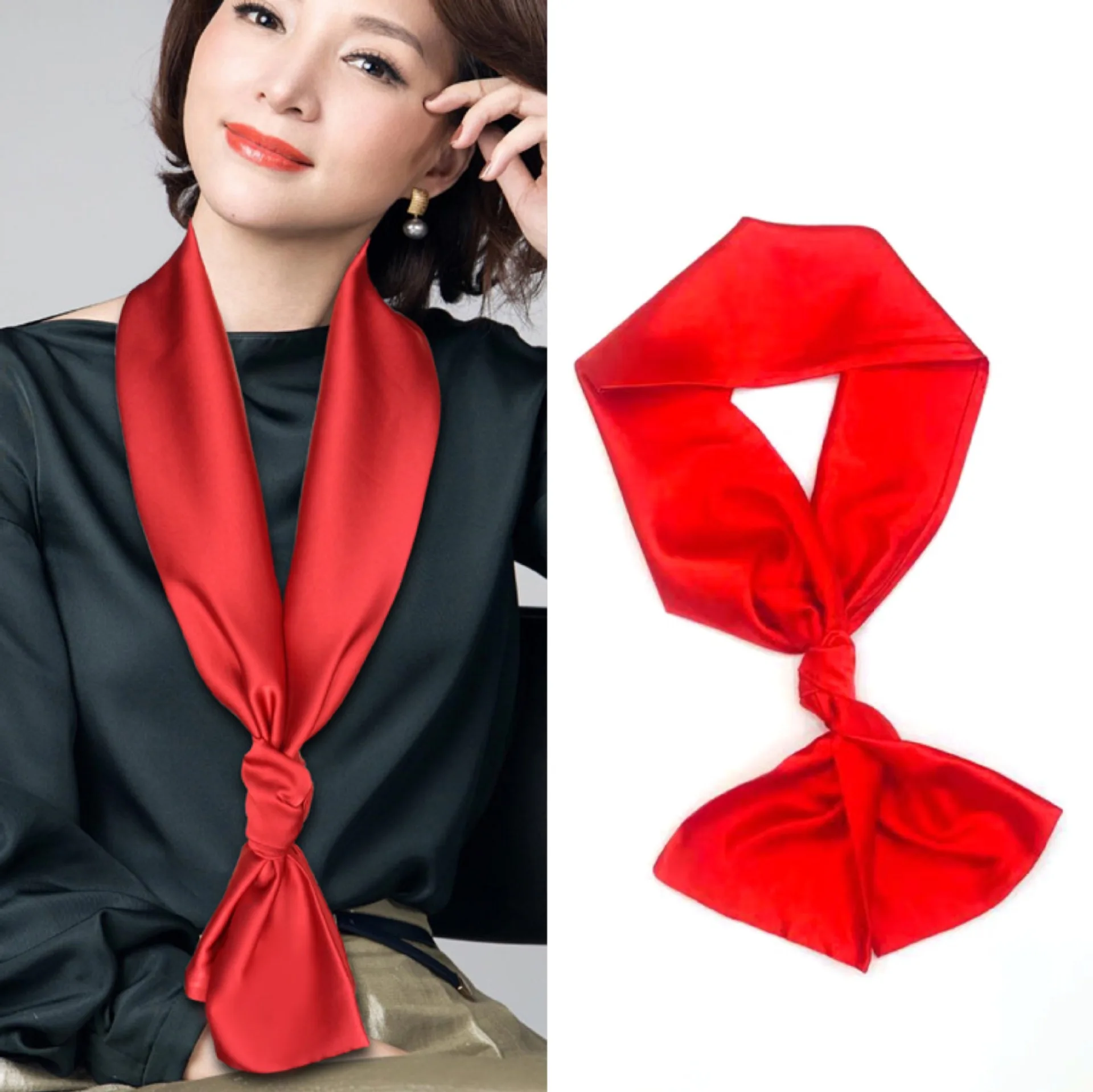 New Narrow Women Silk Scarves Puffer Ribbon Hair Accessories Tie Bags 145x13cm Neck Scarf Printed Simulation Long Silk Scarf