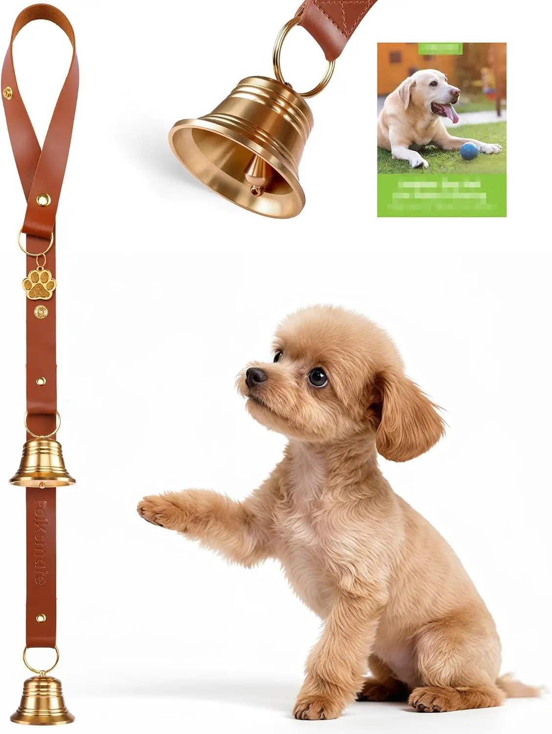 

Leather Dog Door Bells for Potty Training, Extra Loud Brass Bell for Housebreaking, Door Knob Bell to Ring to Go Outside