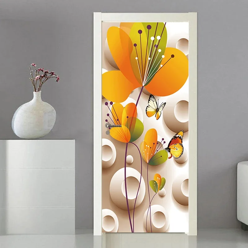 Door Decal Modern Sticker Cover Wallpaper Home Entrance Ornament  Entrance Decoration Self-adhesive Photo On The Fridge Flowers