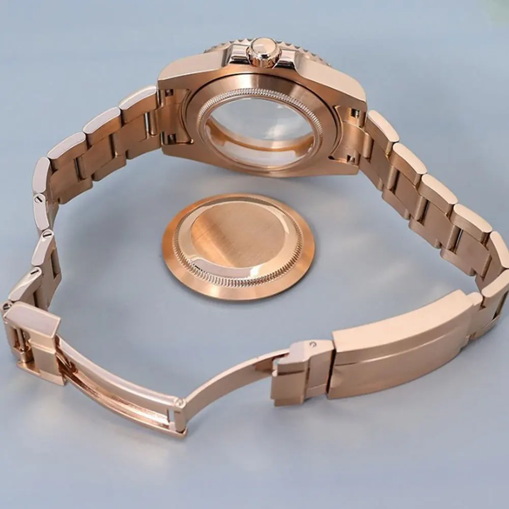 Корпус NH35 из розового золота с водным призраком, ремешок с тонкой регулировкой, зеркало, сапфировое стекло, подходит для корпуса часов NH34 NH36