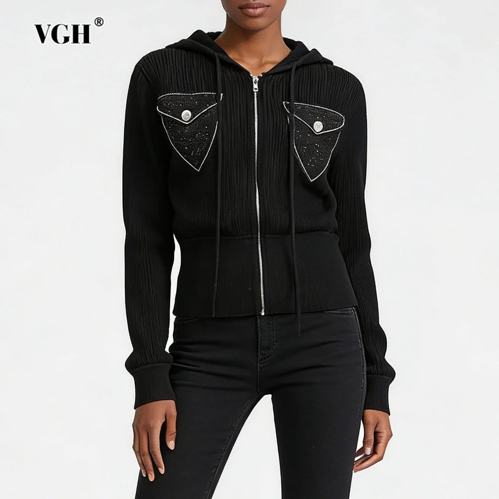 

Женские свитера VGH Design Sense Solid Slimming с капюшоном, длинными рукавами и молнией, осенние повседневные свитера для работы, новинка