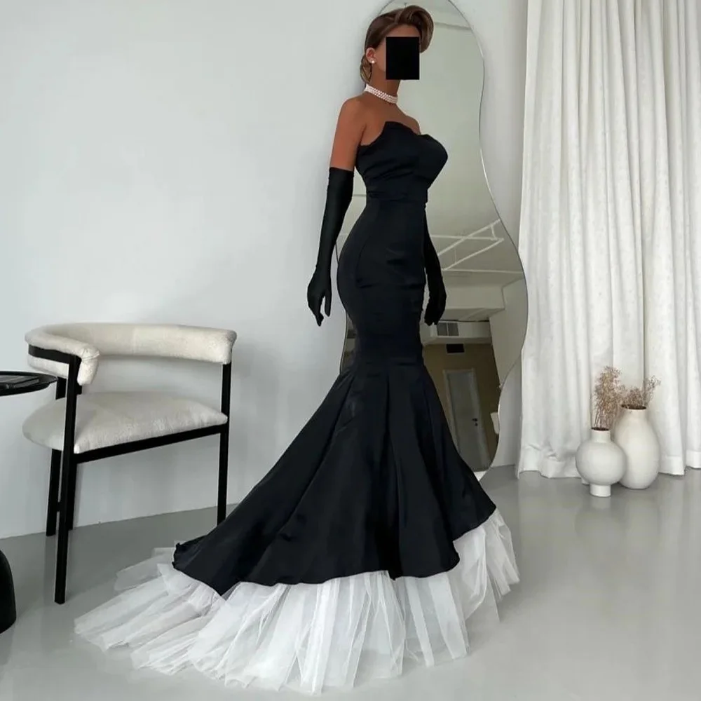 Classic Detachable Sleeves Pleats Contrast Color Evening Dresses Temperament Mermaid Sweetheart Satin Party Gowns فساتين سهرة