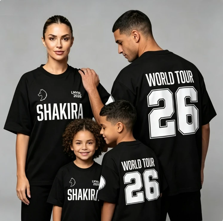 Shakira World Tour 26 Graphic T‑Shirt Men Women Kids Oversized Short Sleeve Tees Family Matching Concert Streetwear Tops